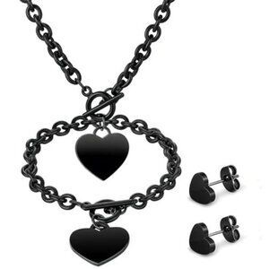Heart Jewelry Set 3 Pcs Bow Jewelry Heart Chain Toggle Necklace with